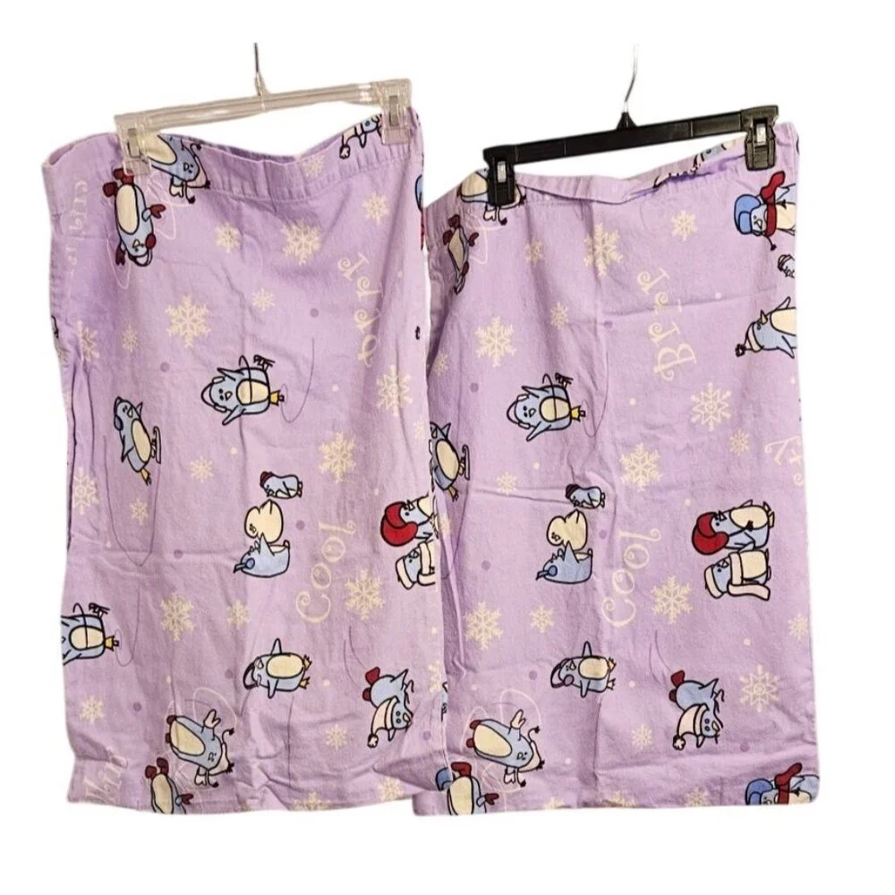 Vintage Pillowcases Flannel Do Your Room Purple‎ Penguin Print 100% Cotton